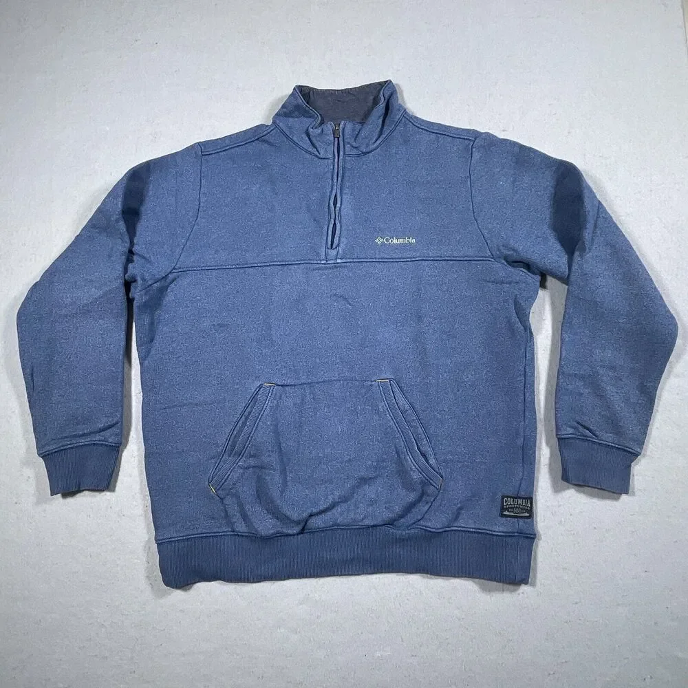 Columbia Sweater‎ Men Large Blue Front Pocket 1/4 Zip Sweatshirt Outdoors